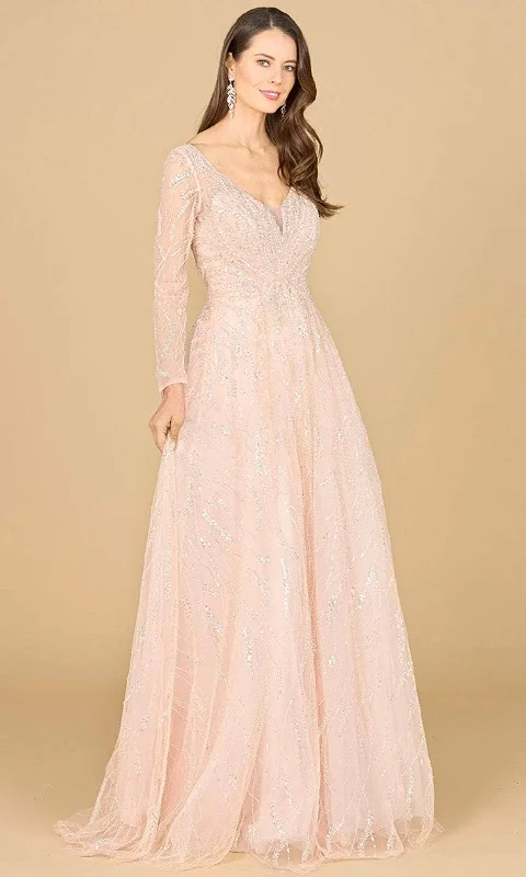 Lara Dresses 29157 - Beaded Lace V-Neck Evening Dress Modern Women's Tech