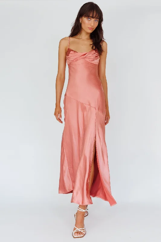 Amity Twist Bust Split Maxi Dress Rose Confident Women's High - fashion