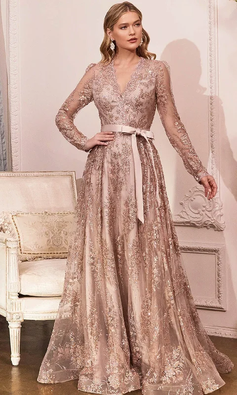 Cinderella Divine CD233 - Long Sleeve V-neck Gown Sophisticated Women's Tailored