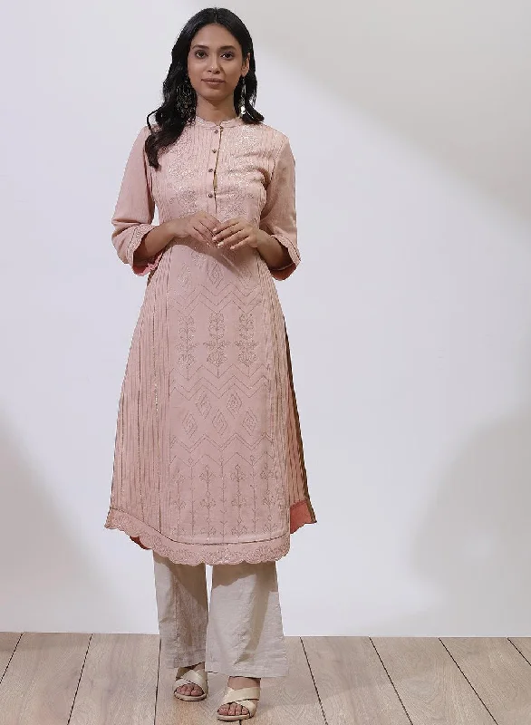 Pink Sequins Work Pleated Kurta Edgy Women's Punk