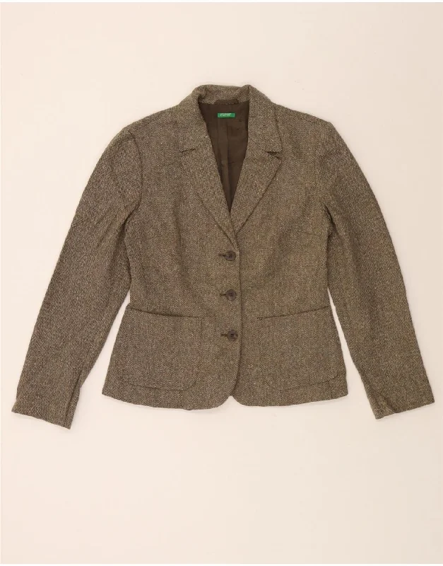 BENETTON Womens 3 Button Blazer Jacket IT 42 Medium Brown Wool Luxurious Women's High - end BENETTON Womens 3 Button Blazer Jacket IT 42 Medium Brown Wool Luxurious Women's High - end