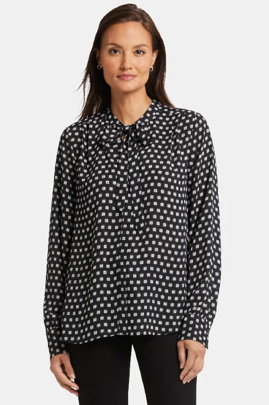 Tie-Neck Blouse - Pearl Medallion Dapper Women's 1920S