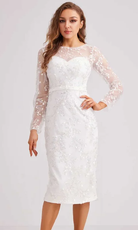 J'Adore Dresses J23065 - Embroidered Long Sleeve Knee-Length Dress Sleek Women's Metallic J'Adore Dresses J23065 - Embroidered Long Sleeve Knee-Length Dress Sleek Women's Metallic