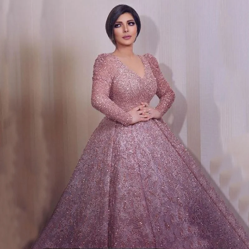 Elegant Long Sleeve V-Neck Sprinkled Gown Wholesale Dresses Hip Women's Urban