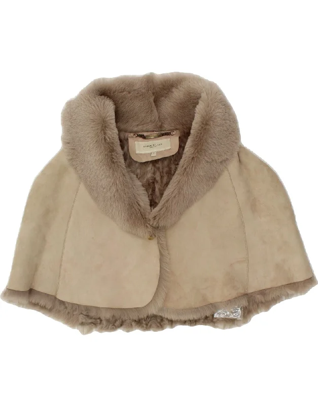 KAREN MILLEN Womens Shearling Poncho Coat US 2 XS Beige Sheepskin Dynamic Women's Moto KAREN MILLEN Womens Shearling Poncho Coat US 2 XS Beige Sheepskin Dynamic Women's Moto