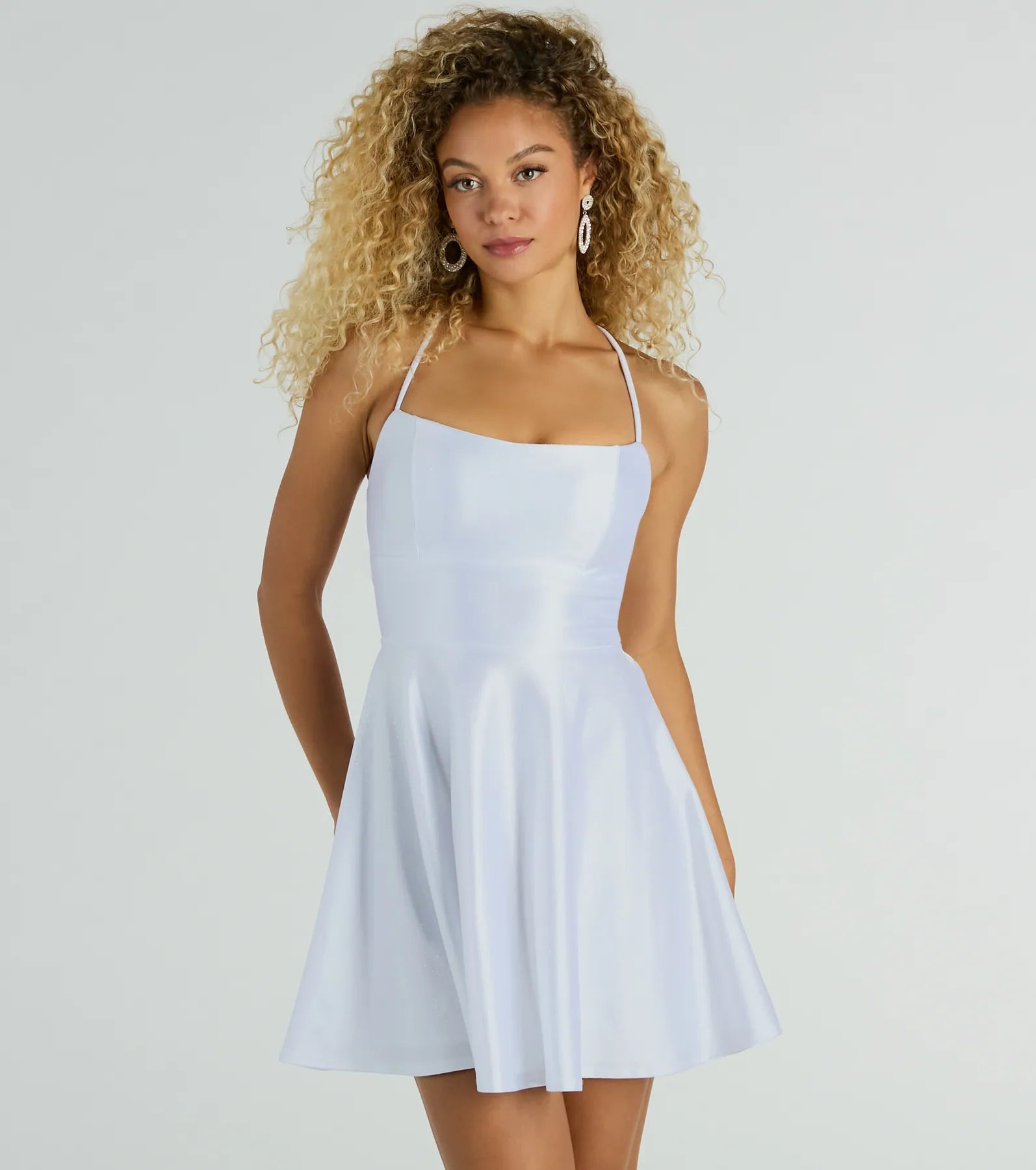 Sparkle Sensation Glitter Satin Lace-Up Dress Sophisticated Women's 