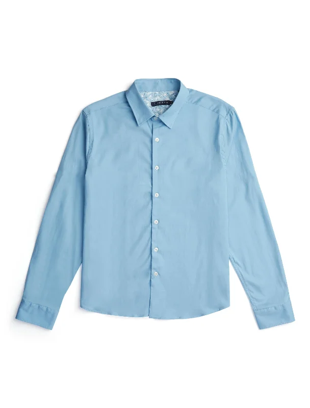 Blue Solid Tencel Long Sleeve Shirt Athletic Women's 