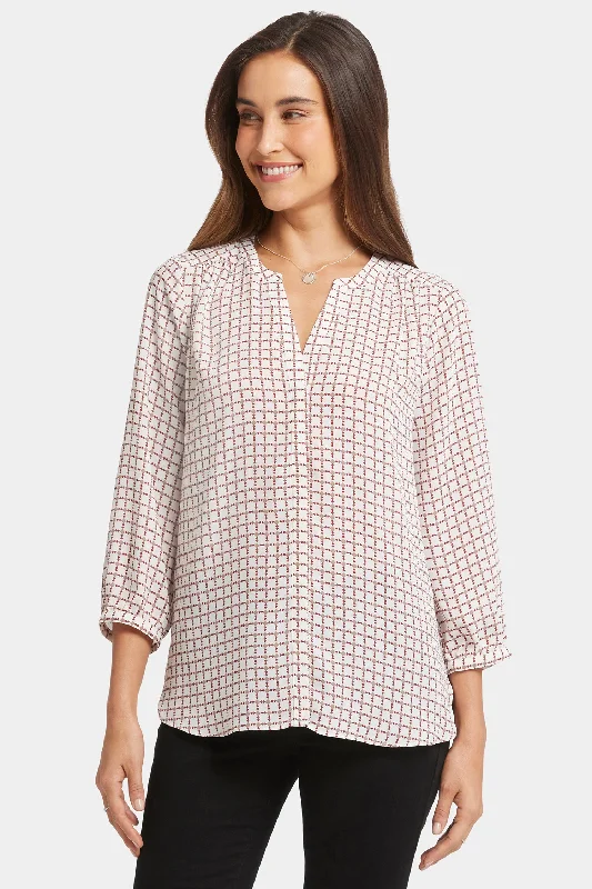 Pintuck Blouse - Graceful Geo Preppy Women's College