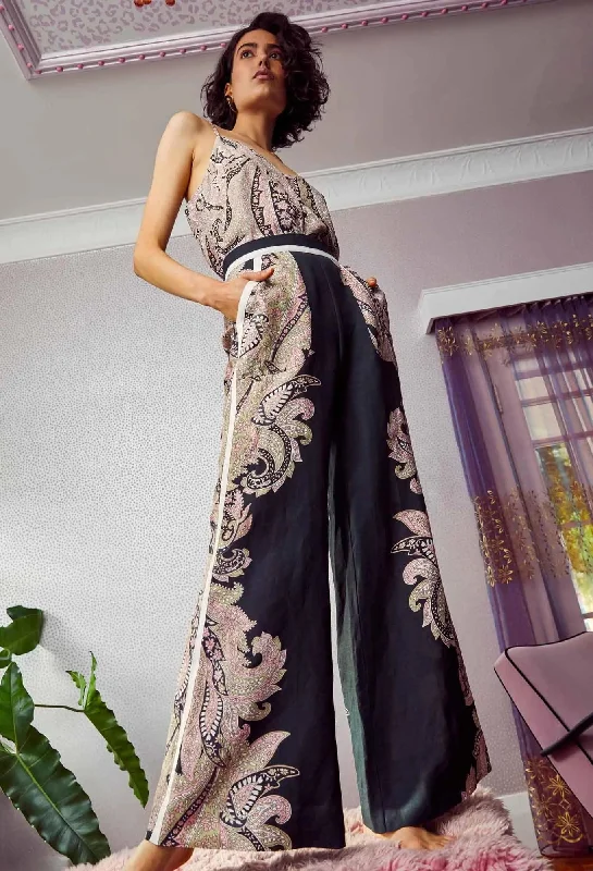 Oncewas Castro Wide Leg Pant in Black Gypsy Print - Final Sale Laid - back Women's Vibe Oncewas Castro Wide Leg Pant in Black Gypsy Print - Final Sale Laid - back Women's Vibe