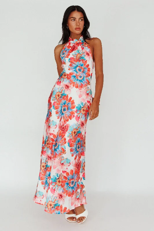 Shana Halterneck Maxi Dress Flowers Pink Modern Women's 