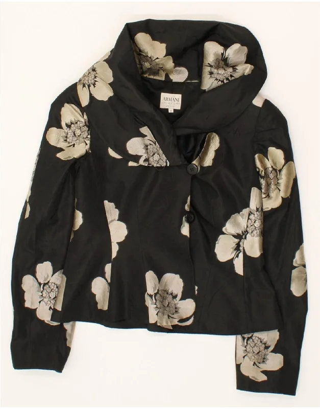 ARMANI COLLEZIONI Womens 2 Button Blazer Jacket IT 46 Large Black Floral Earthy Women's Hemp - based ARMANI COLLEZIONI Womens 2 Button Blazer Jacket IT 46 Large Black Floral Earthy Women's Hemp - based