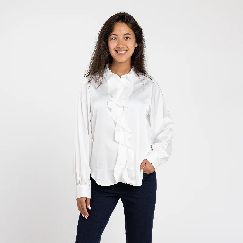 Women's White Ruffle Front Blouse Cozy Women's Winter