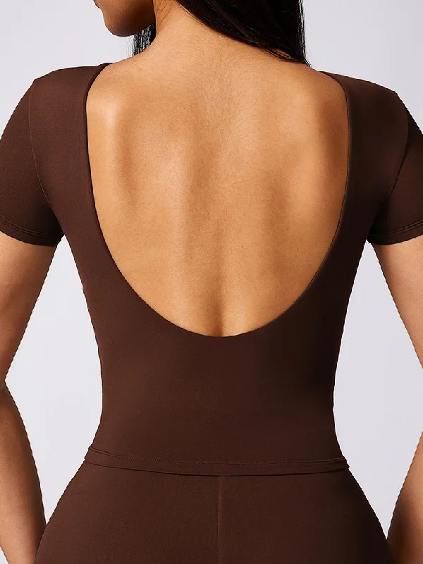 ZASUWA Female Quick Dry Backless Cropped Short Sleeves Modern Women's 