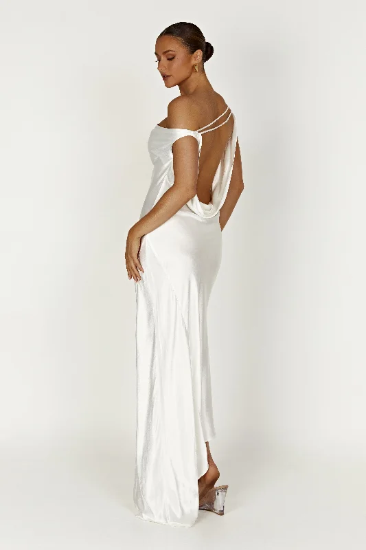 Yvette Slip Maxi Dress With Asymmetrical Hem - White Dynamic Women's Moto