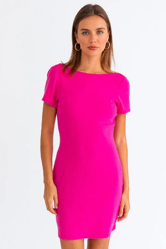 Hot Pink Short Sleeve Low Back Mini Dress Sustainable Organic