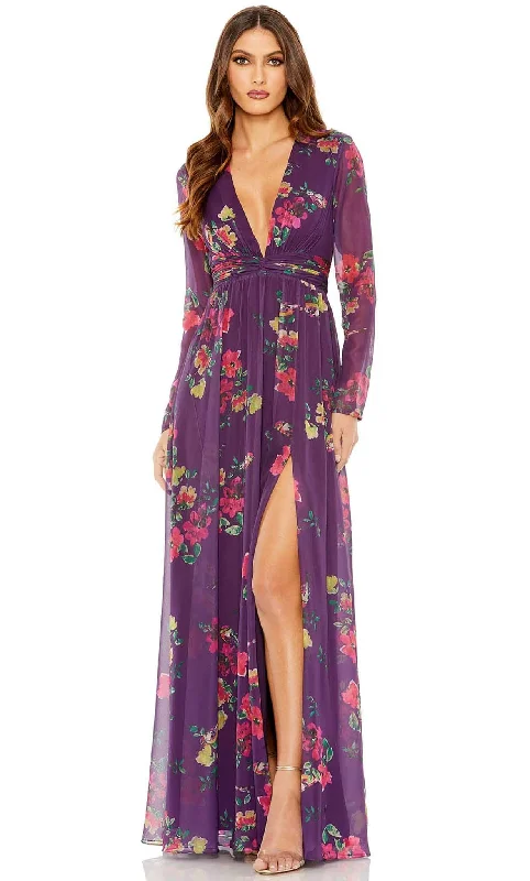 Ieena Duggal 68558 - Long Sleeve Plunging Neck Long Dress Dapper Women's Bow - adorned