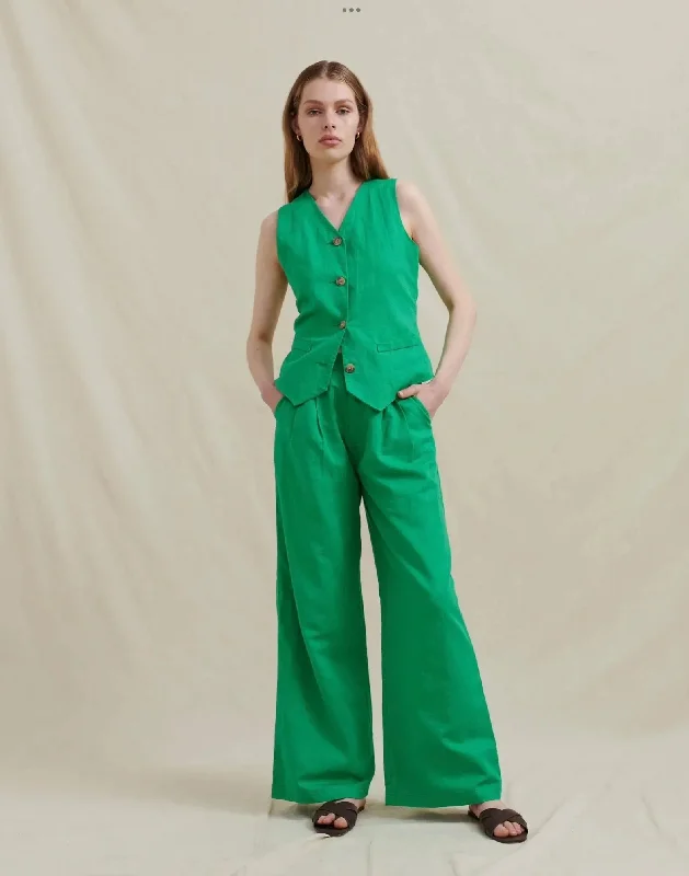 Analia Zig Wide Leg Pant in Green Trendy Women's Oversized