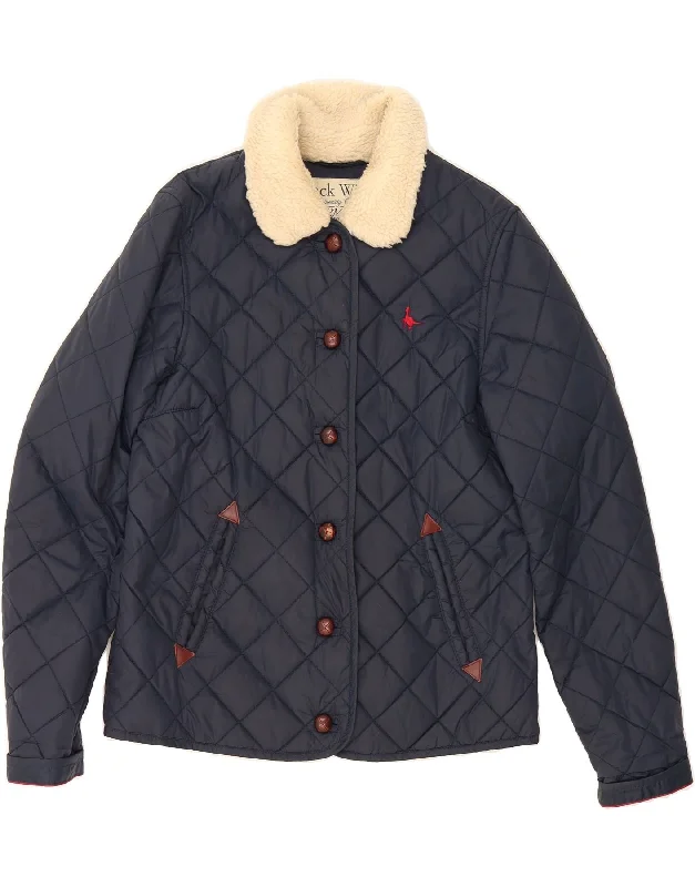 JACK WILLS Womens Quilted Jacket UK 12 Medium Navy Blue Cozy Women's Winter