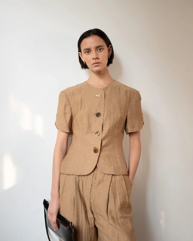 Cody Blouse Viscose Linen Blend Caramel Refined Women's Velvet