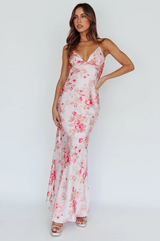 Alora Tie-Up Back Maxi Dress Floral Pink Dapper Women's Bow - adorned