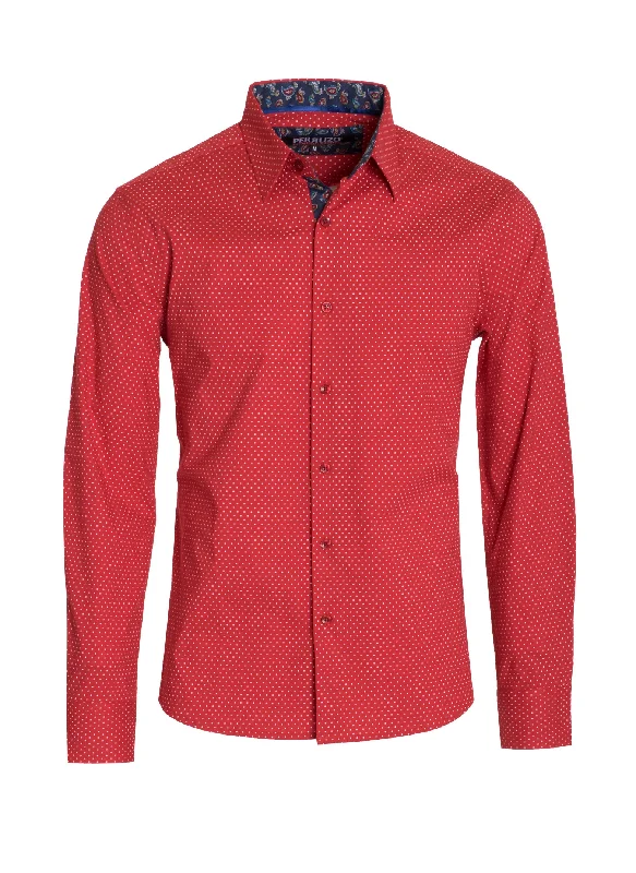 Red Polka Dots Long Sleeve Shirt (4032) Dapper Women's Bow - adorned