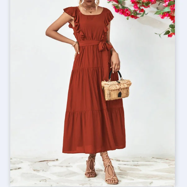Square Neck Ruffled Solid Color Simple Dress Wholesale Dresses Practical Women's Quick - dry Square Neck Ruffled Solid Color Simple Dress Wholesale Dresses Practical Women's Quick - dry