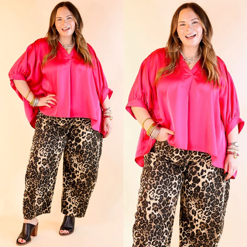 Irresistibly Chic Half Sleeve Oversized Blouse in Fuchsia Pink Business
