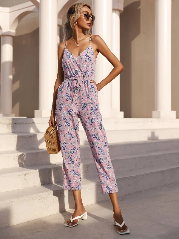 Boho Paisley Knot Sleeveless Spaghetti Strap High Waist Long Women Jumpsuit Laid - back Women's Vibe Boho Paisley Knot Sleeveless Spaghetti Strap High Waist Long Women Jumpsuit Laid - back Women's Vibe