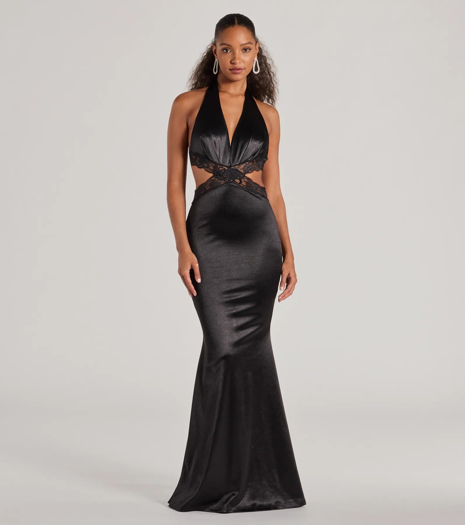 Scarlett V-Neck Lace Trim Open Back Mermaid Formal Dress Youthful Women's Pop