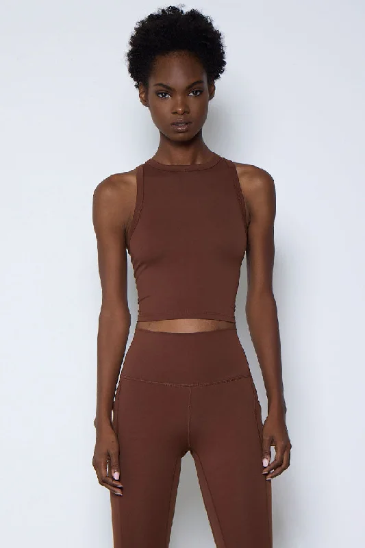 ESSENTIAL CREWNECK CROP-CHOCOLATE Refined Women's Hand - crafted