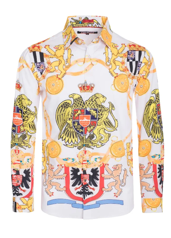 White Animal Digital Printed Design Stretch L/S Shirt (4842) Feminine Women's Soft 
