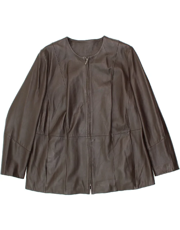 VINTAGE Womens Leather Jacket UK 22 2XL Brown Leather Contemporary 