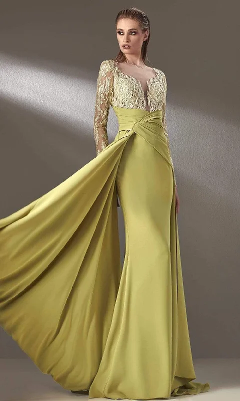 MNM Couture - K3893 Long Sleeves Sheath Evening Dress Monochromatic All - in - one