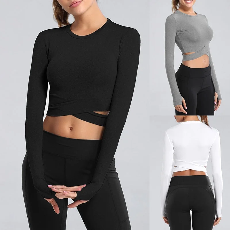Long Sleeve Yoga Crop Tops Trendy Women's Oversized