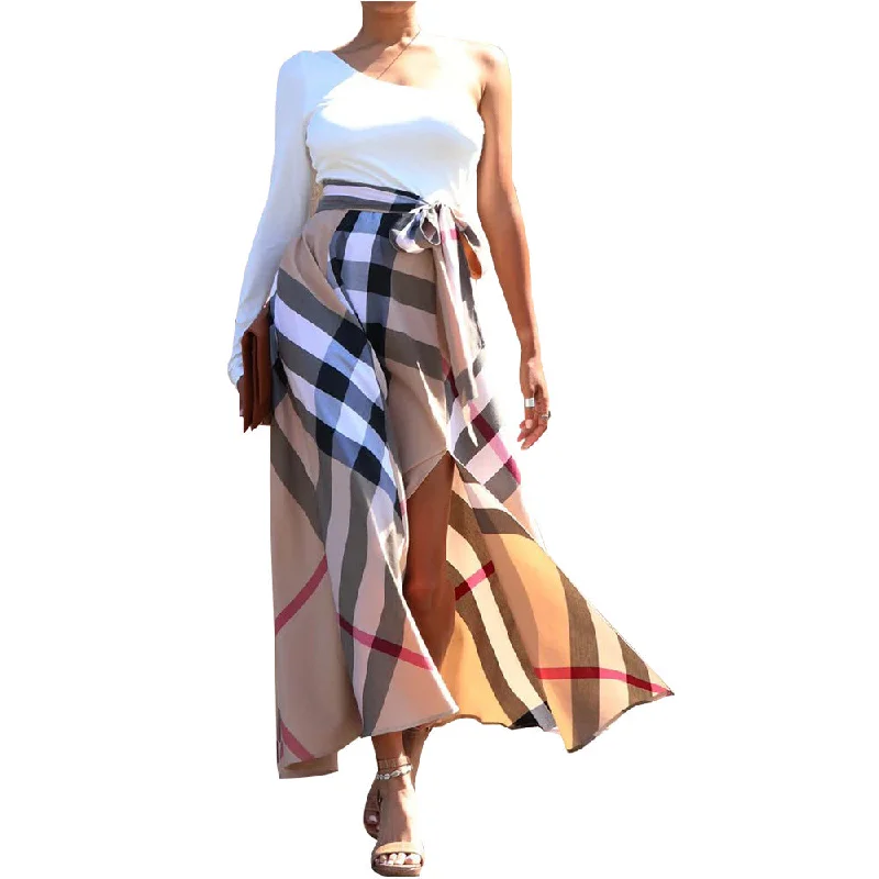 One Shoulder Printed Slit Dress Plaid Wholesale Womens Clothing N3823103000091 Refined Women's Hand - crafted One Shoulder Printed Slit Dress Plaid Wholesale Womens Clothing N3823103000091 Refined Women's Hand - crafted