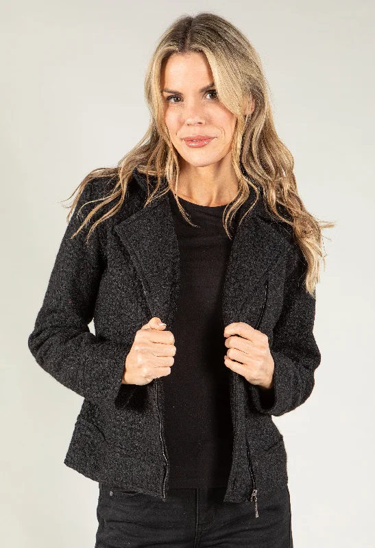 Boiled Wool Biker Jacket Sleek Women's Metallic