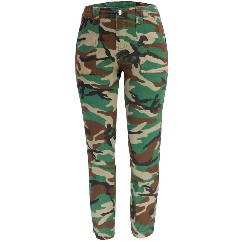 Fashion High Waist Solid Color & Camouflage Denim Calf Pants Wholesale Womens Clothing Minimalist Women's Casual Fashion High Waist Solid Color & Camouflage Denim Calf Pants Wholesale Womens Clothing Minimalist Women's Casual