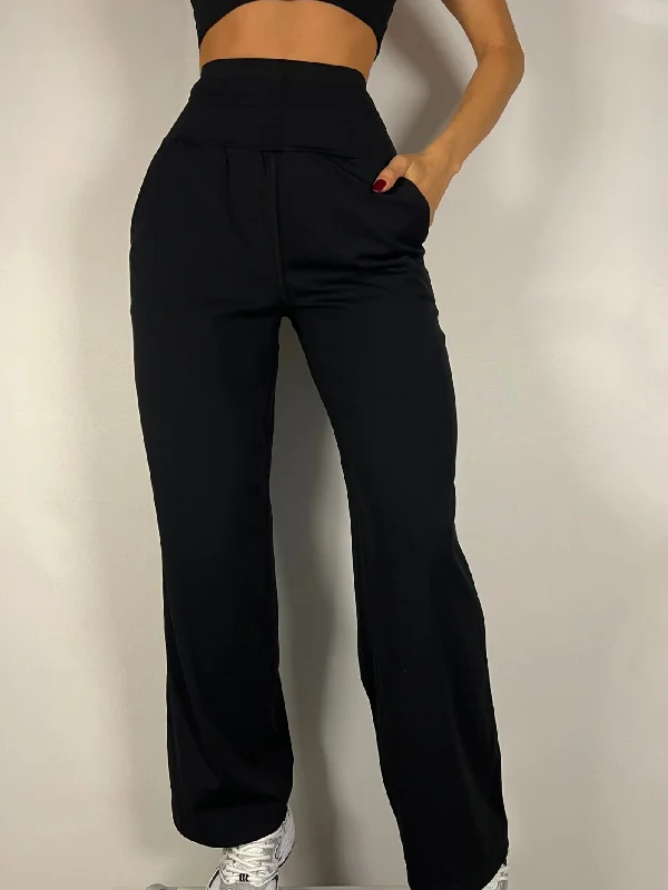 Black Wide fit Pants Trendy Women's 
