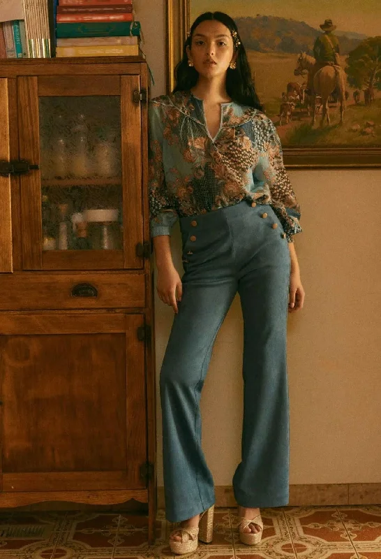 OnceWas Getty Faux Suede Pant in Chambray Street