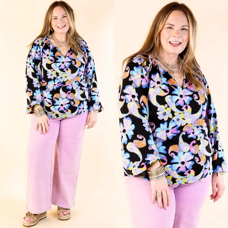 Seriously Sweet Floral Print Top with Notched Neckline in Black Laid - back Women's Vibe Seriously Sweet Floral Print Top with Notched Neckline in Black Laid - back Women's Vibe