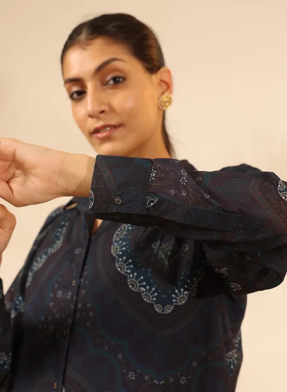 Yale Blue Chiffon Shirt with Zari Embroidery Bohemian Women's Free