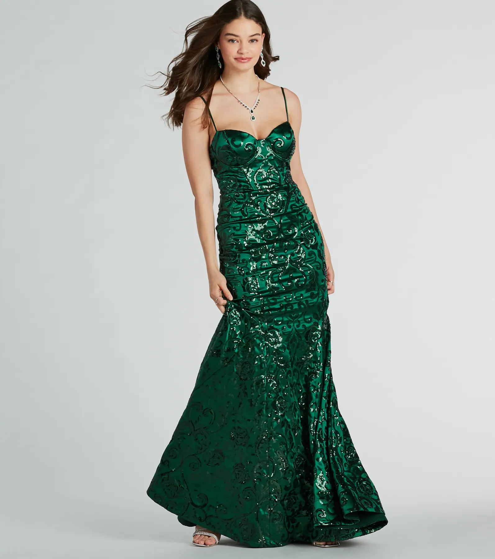 Tori Sweetheart Mermaid Sequin Satin Formal Dress Dapper Women's 1920S