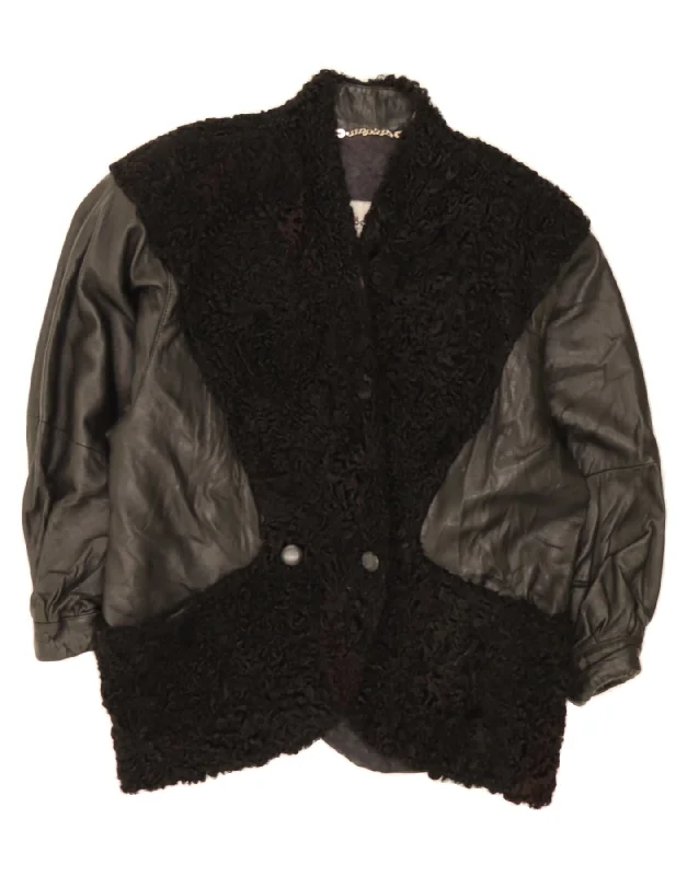 CONBIPEL Womens Fur Leather Jacket UK 18 XL Black Scandinavian