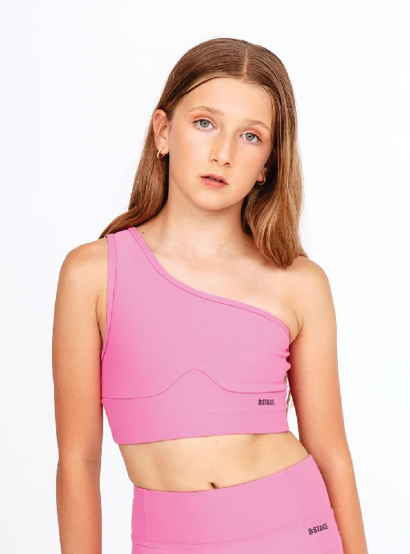 Girls Solo Shoulder Top Pink Monochromatic All - in - one