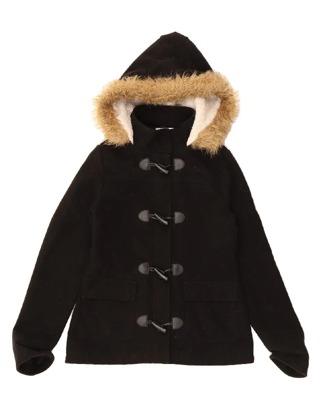 KANGOL Womens Hooded Duffle Jacket UK 12 Medium Black Polyester Minimalist Women's Casual KANGOL Womens Hooded Duffle Jacket UK 12 Medium Black Polyester Minimalist Women's Casual