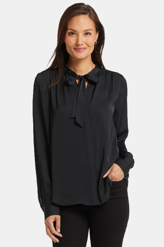 Tie-Neck Blouse - Black Classic Women's Tweed