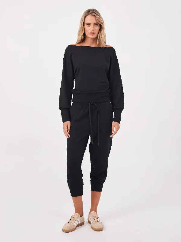Breeze French Terry Cropped Jogger - Black Sophisticated Women's Tailored