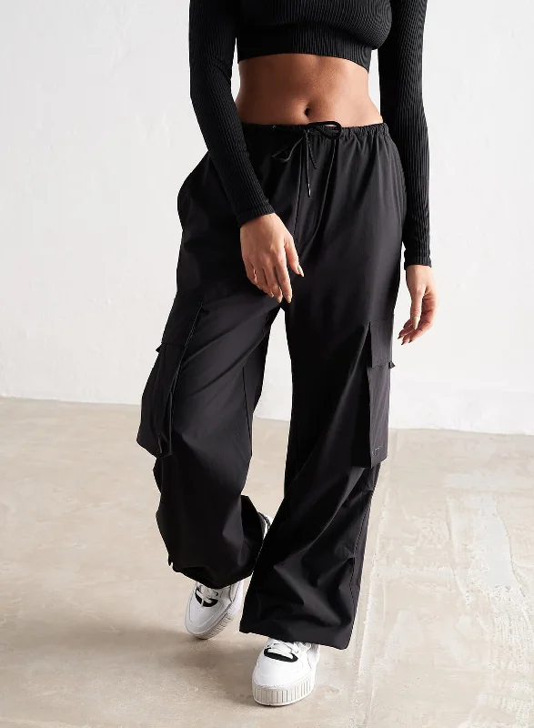 Black Windbreaker Parachute Pants Preppy Women's College