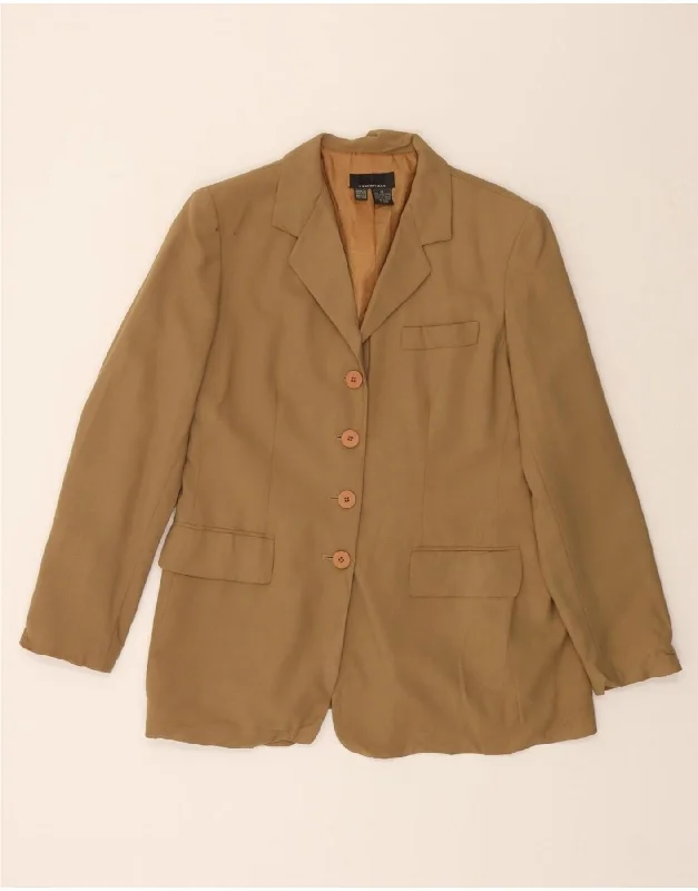 DKNY Womens 4 Button Blazer Jacket US 12 Large Beige Wool Polished Women's Silk
