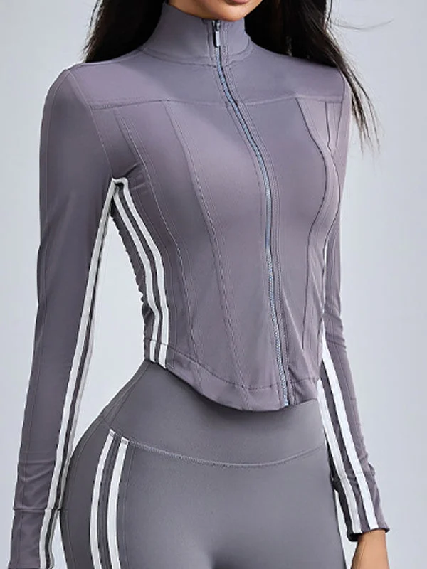 ZASUWA Female Solid Color Stand Up Collar Elastic Tight Jacket Artistic Women's Hand - painted ZASUWA Female Solid Color Stand Up Collar Elastic Tight Jacket Artistic Women's Hand - painted